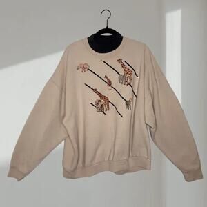 Jerzees Embroidered Animal Graphic Sweatshirt – Beige (Unisex 2XL)